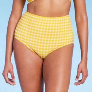 NWT Kona Sol Women's High Waisted Gingham Textured Swim Bottoms L 12-14